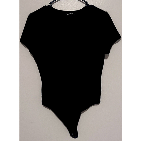 Express Tops - Express Thong Bodysuit Women’s Medium Black Twist Front Short Sleeve Top